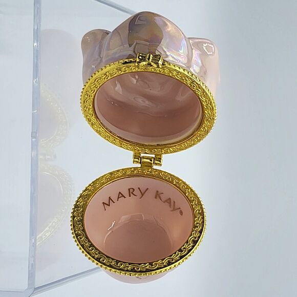 MARY KAY Ceramic Iridescent Pearl Pink Flower/Rose Hinged Trinket Box message - Picture 2 of 6
